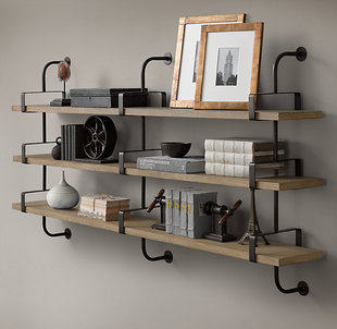 LOFT retro - style shelves solid wood wall hanging American antique bookshelf iron partition frame wall shelves