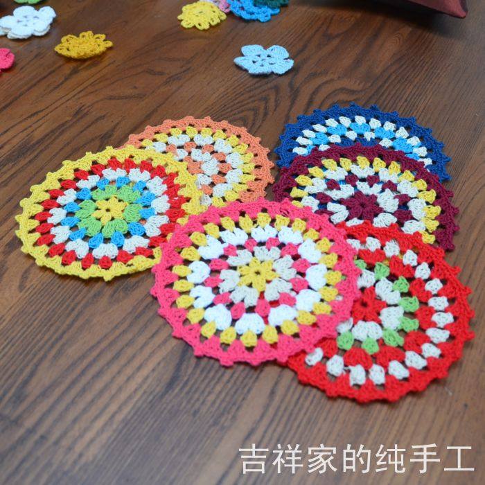 New Year Festive Decorations Cup Mats Handmade Crochet Hook Flower Pure Cotton Colorful Parquet Color Sensuo Round Shooting Props Table Mat