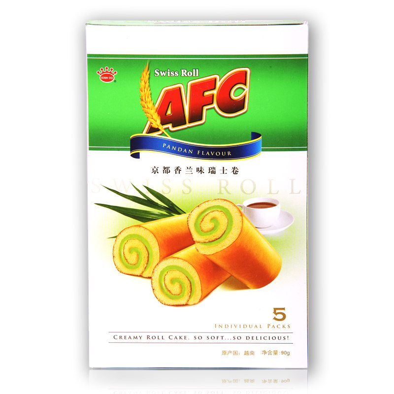 【天猫超市】越南进口京都AFC香兰味瑞士卷90g特产零食品饼干小吃