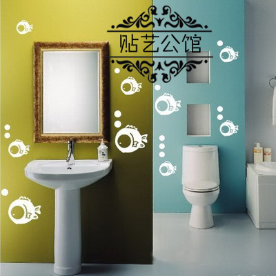 T swap space cartoon tiles Bathroom Decorated Aquatic shop wall stickup K-144 teasing fish -10 strips