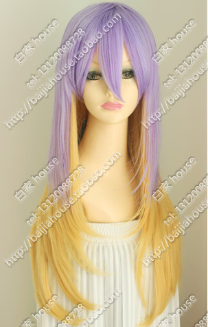 Harajuku Wig, Purple and Gold Mixed Color Gradient, Water Wave Long Curly Hair with Slight Curls and Inward Curls, Wig