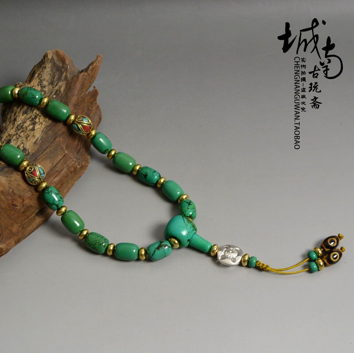 Tibetan Tantric turquoise barrel beads Lezi 18 zi eighteen zi Buddha beads Rosary beads Hand string Tianzhu lucky car pendant 10mm