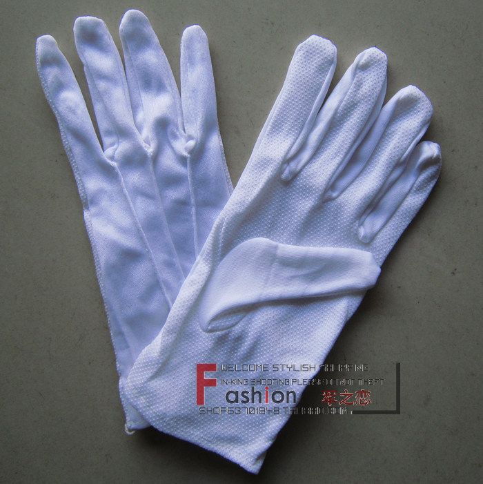 Anti - slip sun - proof glue point three - band white gloves 