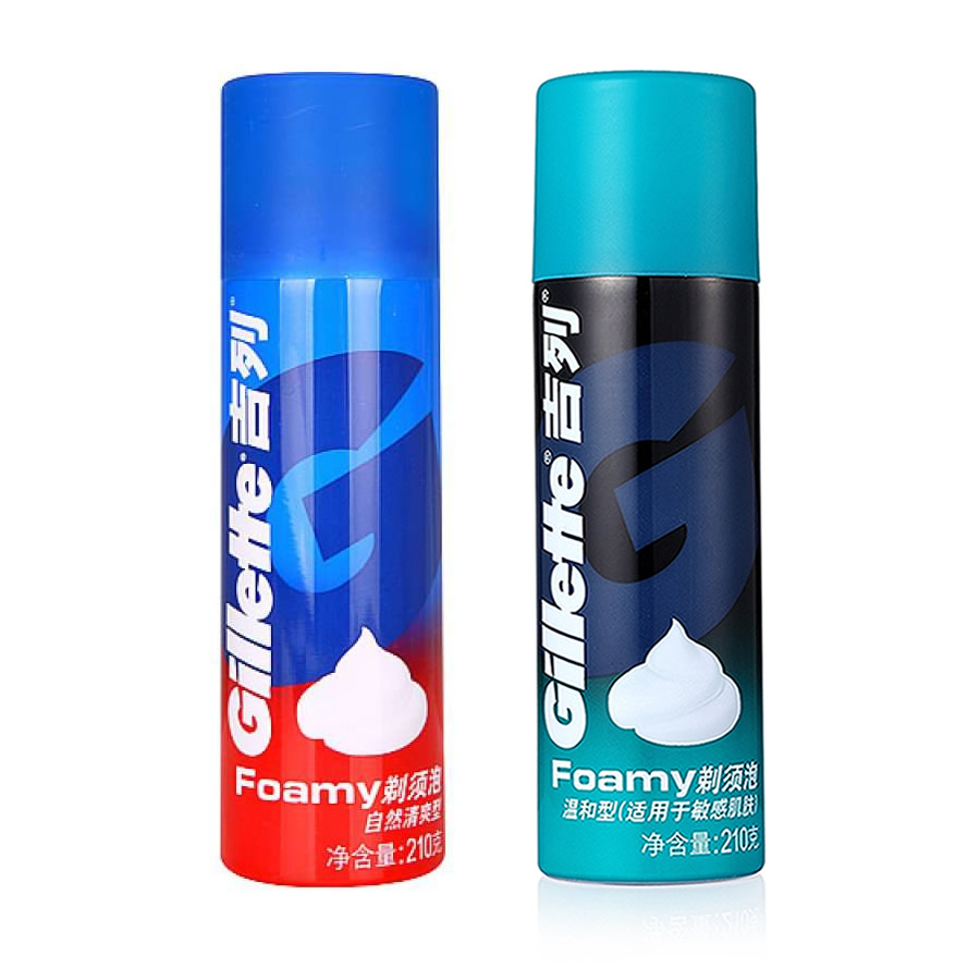 吉列温和剃须泡沫210g+gillette自然清爽刮胡泡末膏210g正品包邮