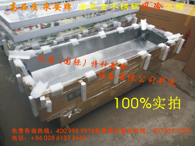 High quality Yong'an brand anti-seismic anti-fall all stainless steel air-cooled ice coffin Crystal ice coffin Refrigerated frozen coffin