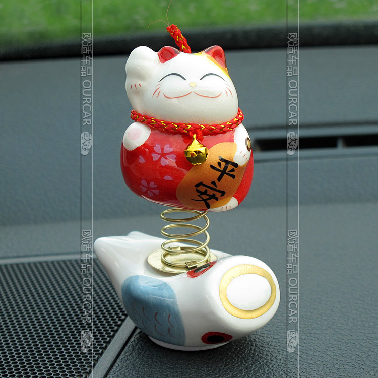 金石工坊陶瓷招财猫汽车摆件小车内饰品气车上用品可爱轿车饰品