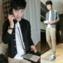 弯弯 男装 Hàn Quốc mùa xuân hoang dã cổ tròn Slim cardigan nam áo len áo len nam mỏng áo thủy triều - Cardigan áo len nam đẹp