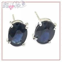 Premium 925 silver gold plated natural quality 6 * 8mm sapphire earrings handmade