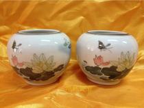 Liling Qunli old porcelain under glaze colorful hand-painted Lotus small water tank brown bottom 68 yuan a