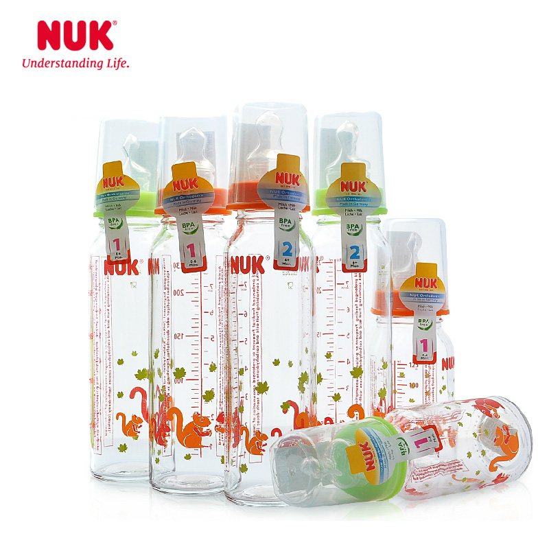 NUK 标准口径耐高温玻璃彩色奶瓶125ML/230ML