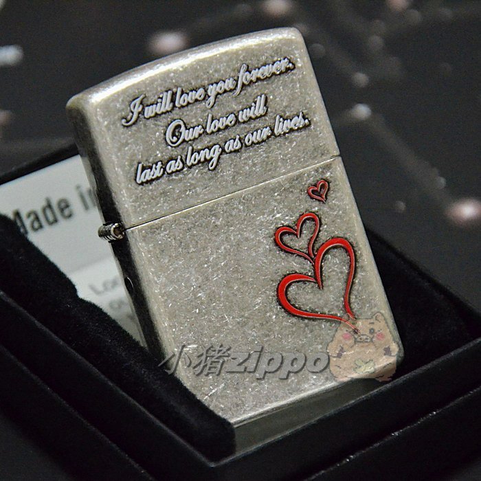 18-year-old shop Piggy Zippo ancient silver eternal love red heart FOREVR LOVE