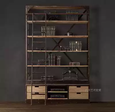 American country style wrought iron old shelf iron wood dining cabinet display shelf stair bookshelf retro bookshelf