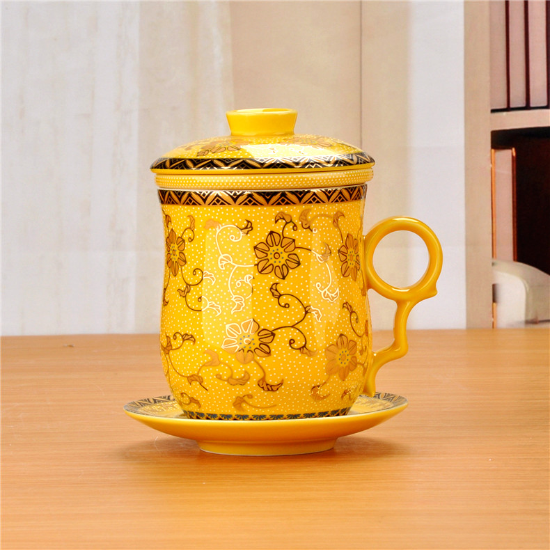 Mud 4 times of jingdezhen ceramic cups water bottle with cover with filter office cup tea cup