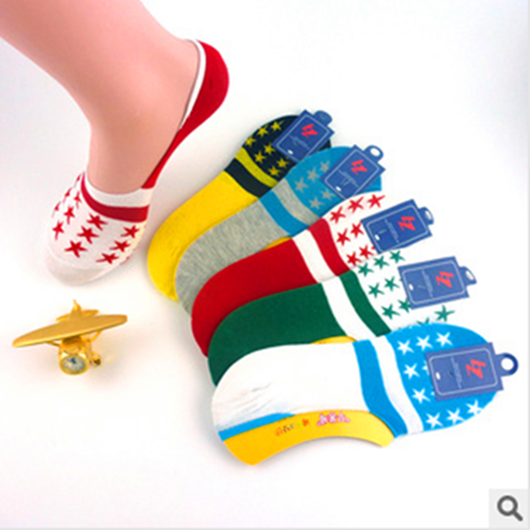 South Korean men's cute five-pointed star jacquard ultra short cylinder invisible ship Sox spring summer pure cotton socks with a clear cabin