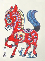 National intangible cultural heritage collection gift gift Qing Dynasty ancient Wuqiang woodblock New Year painting zodiac sign 07 horse