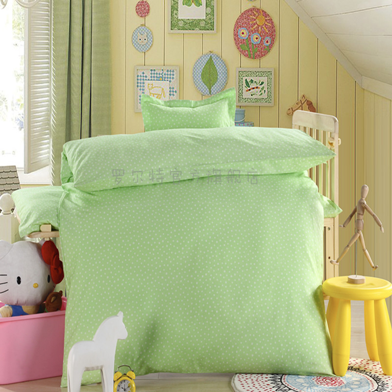 Roult Kindergarten three pieces of pure cotton are sleeping with sleeping cushion and green - solid white flowers