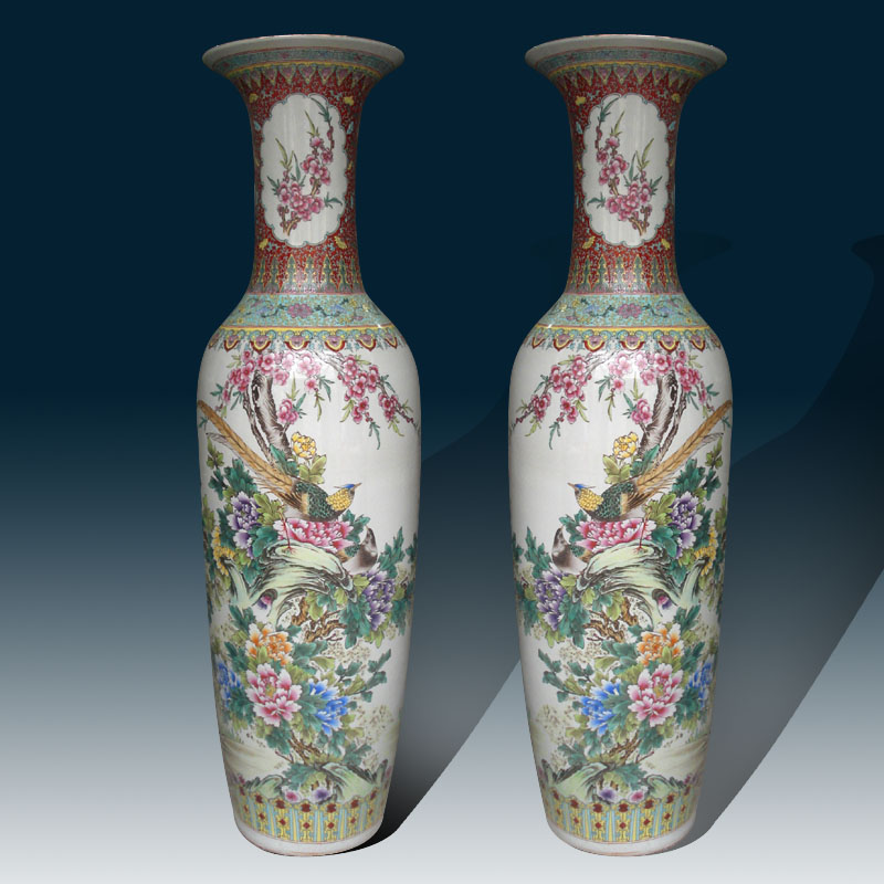 Jingdezhen hand - made of golden pheasant peony decorative vase peony decoration as 1.2 1.4 m high sitting room vase