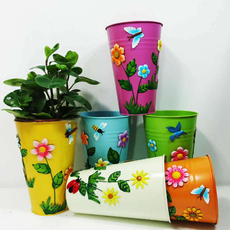　Iron Art Flower Arrangement Bucket Fake Flower Special Flower Bucket Flower Pot Flower Shop Flower Barrel Field Garden Floral handpainted flower casks