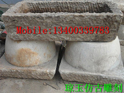 Stone carving flower pot Antique fish tank Stone carving old stone trough Bluestone stone trough Stone carving ornaments 170