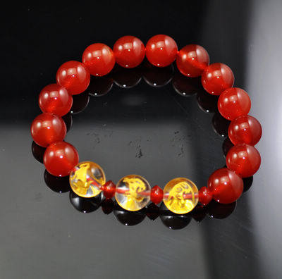修明堂生肖虎马狗人2016猴年开运红玛瑙三合贵人手链 寅午戌 男款