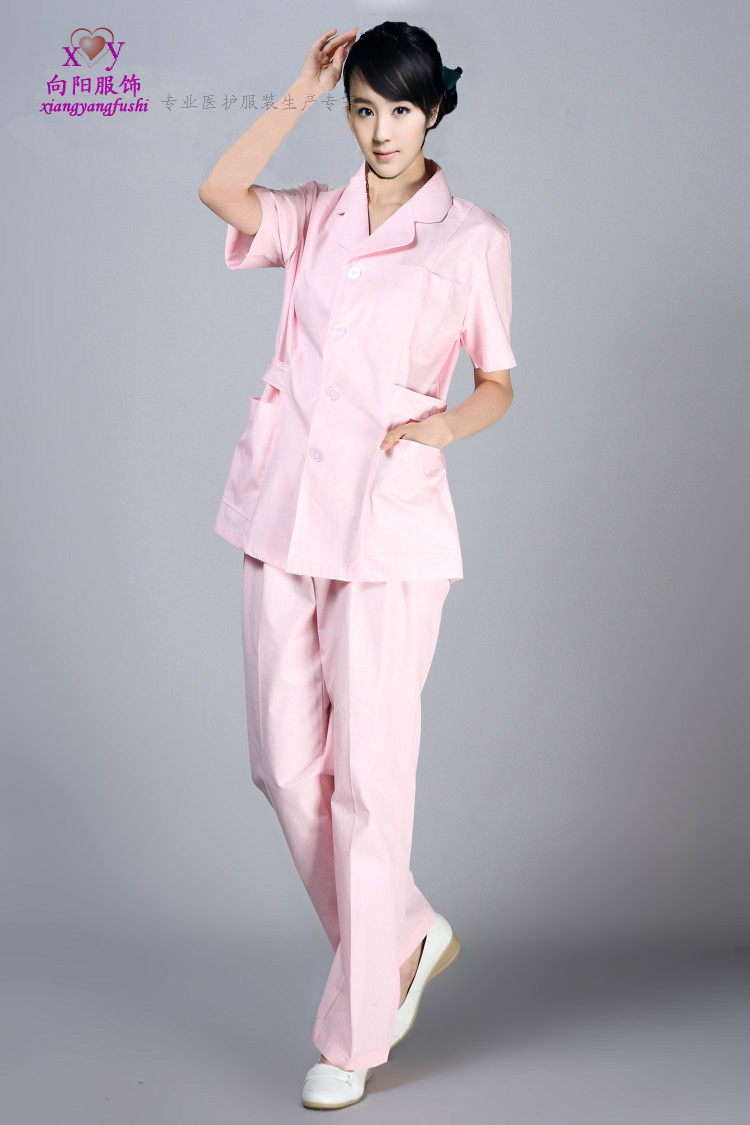 Round suit collar split nurse suit summer short short-sleeved white coat hospital beauty salon uniform white blue pink