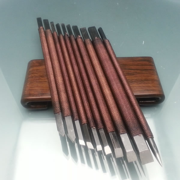 Shoushan Stone Accessories Seal Carving Knife 10 Sets Manganese Steel Material Carving Knives Wooden Boxes Various Size Brocade Box Leather Boxes