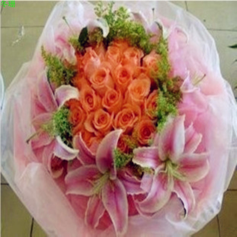 粉玫瑰百合胶南情人节预定生日同城鲜花速递济南青岛长子县鲜花店