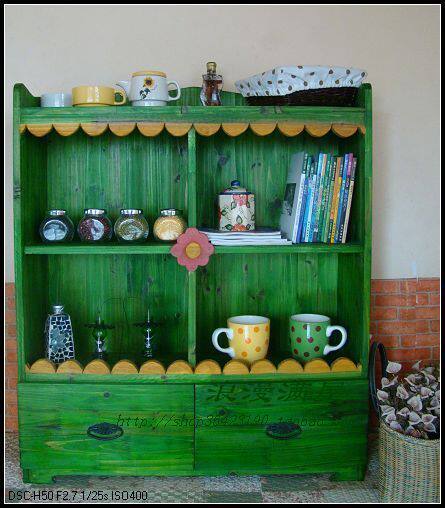 (Yesterday Countryside) Green Wild Wonderland Two draws shelves Shelves Shelves Solid Wood Shelves Shelf Shelves Furniture