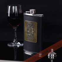 Snow Wolf Lake - 10 oz 304 black leather wine bottle stainless steel wine bottle large wine set personal supplies