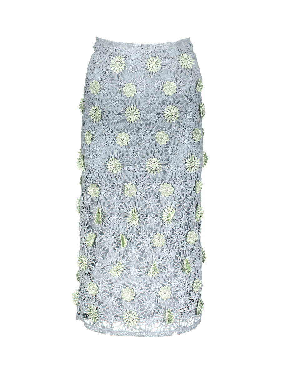Dolce&Gabbana 浅蓝灰色蕾丝钩花长款半身裙