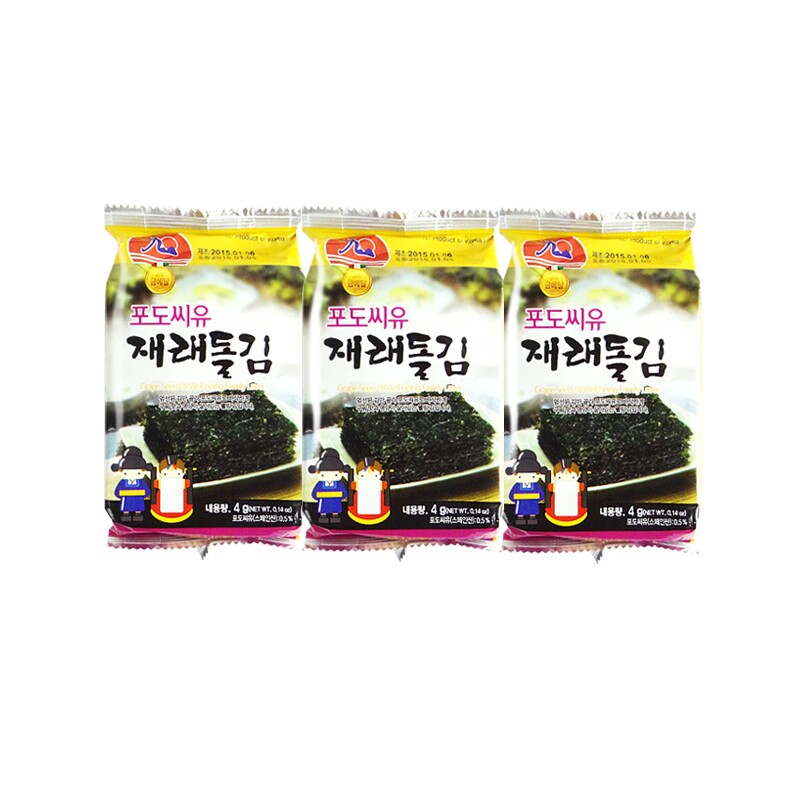 【天猫超市】韩国进口零食 九日葡萄籽油盒装即食海苔咸味4g*3袋