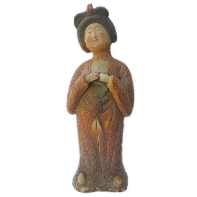 Antique Tang tri-colored waiter for female figurines The ancient maid of the Tang dynasty chubby chubby chicks ceramic characters Bogu frame swing pieces