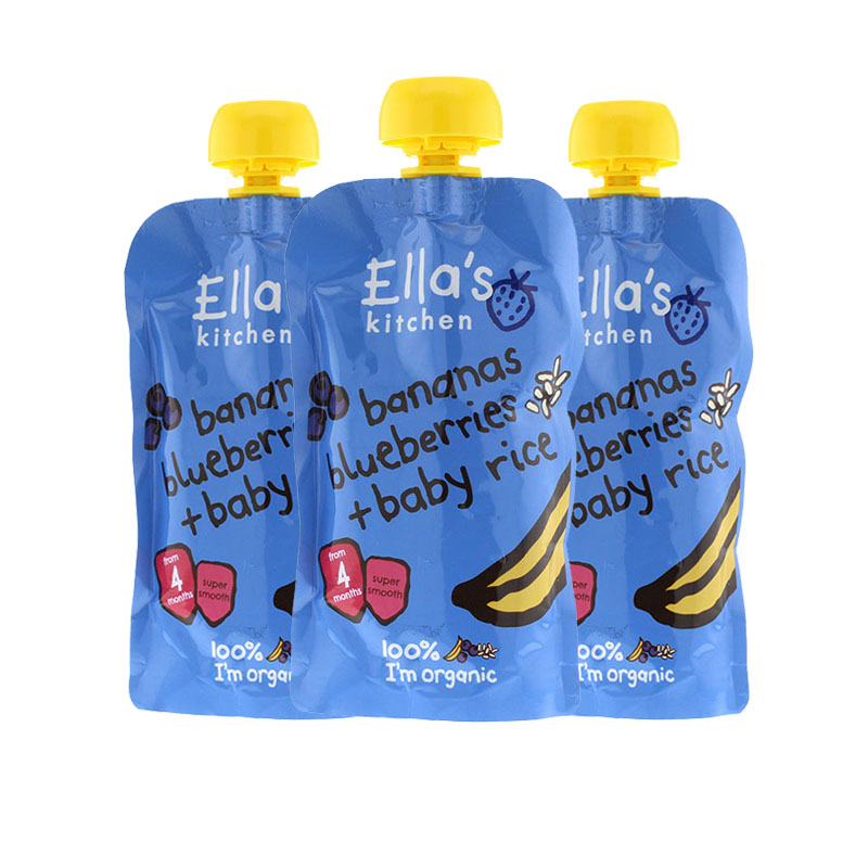 英国 Ella's Kitchen 艾拉厨房香蕉蓝莓婴儿米粉泥120g*3袋装
