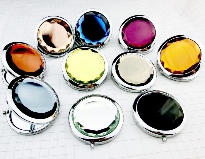 Fashion makeup mirror Crystal surface portable small mirror Gemstone portable makeup mirror Folding desktop women's double-sided mirror