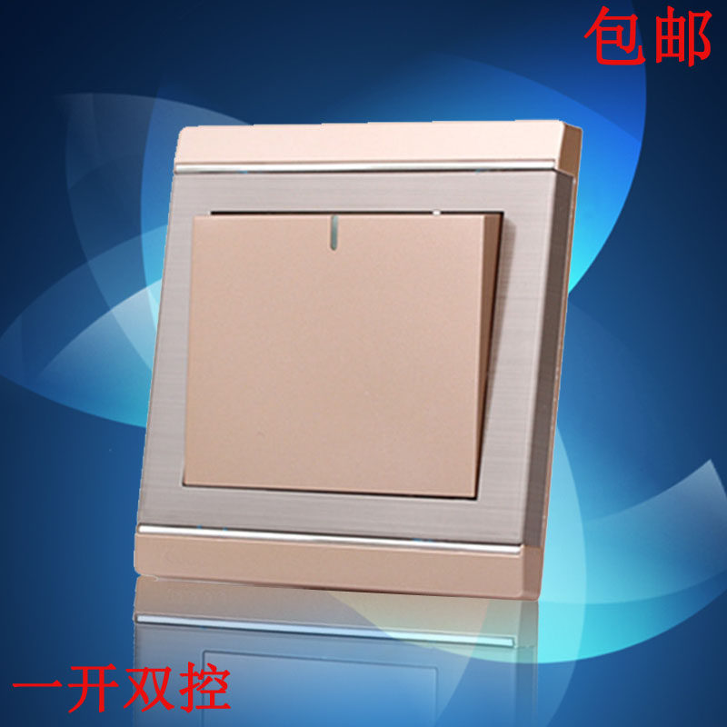 Type 86 switch panel single open double cut switch M80 wire drawing champagne gold open double cut One pair double cut