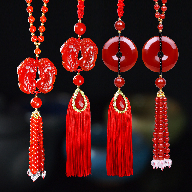 高档汽车挂件 天然玛瑙平安扣双貔貅车用装饰用品车内吊饰用品