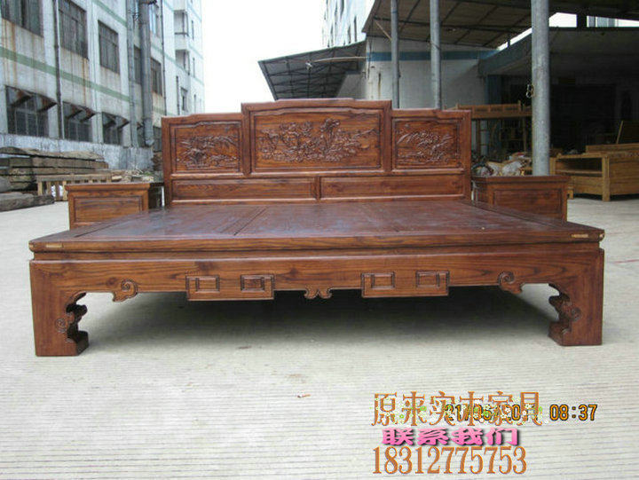 YL024 Sculpture Solid Wood Double Double Bed 1 8 1 5 m Double Bed Elm Bed Made Bed Made