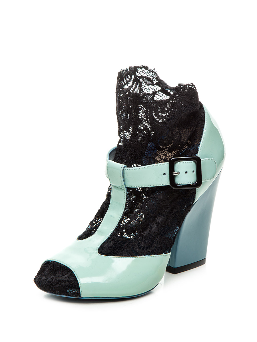Dolce&Gabbana 绿色工字搭带蕾丝拼贴高跟鞋