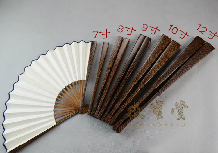 Su Gong ultra-thin handmade rice paper fan chicken wing wood men's fan blank fan gold folding fan pure black silk cloth fan