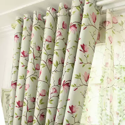 Pastoral shading fabric finished curtain fabric curtain bedroom living room balcony simple new non-perforated installation