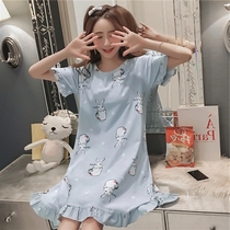 Han Edition Sleeping Dress Woman Summer Fresh Pure Cotton Extractable Wearing Student Cute Pregnant Woman Loose Short Sleeve Pyjamas home Clothing Autumn