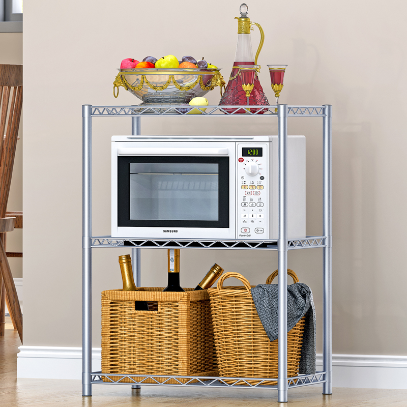 Length 55 width 35 height 80cm three-layer kitchen rack mesh compartment microwave oven rack floor storage rack 3