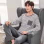 Đồ ngủ nam cho nam dài tay cotton mùa xuân và mùa thu thanh niên kích thước lớn nam cotton mỏng phần nhà dịch vụ phiên bản Hàn Quốc đặt mùa đông pyjama nam