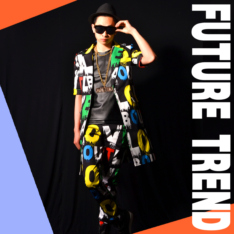 Exclusive] nightclub male singer DSDJ Quan Zhilong GD color letter suit big-name bar performance costume accessories