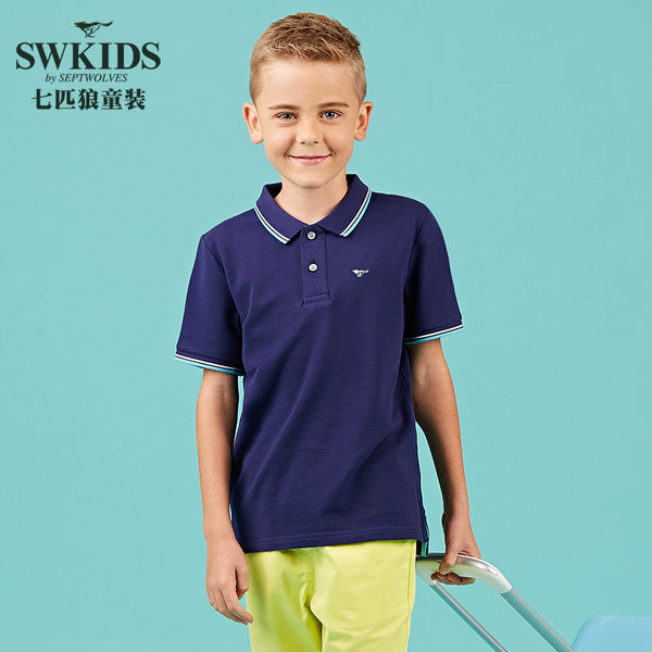 2017年夏季新款 七匹狼童装 中大童 纯棉POLO衫 短袖T恤 优惠券折后￥49包邮（￥129-80） 3色可选