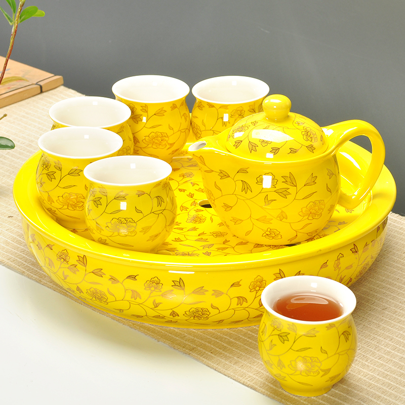 Double-layer tea cup anti-hot kung fu tea cup set ceramic tea plate large double-layer cup full set Kung fu tea set