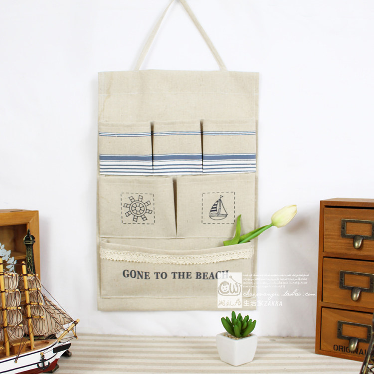Mediterranean ocean style cotton linen containing hanging bag wall door rear containing hanging bag wall-mounted bag storage debris bag