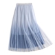 2018 mùa hè phong cách mới hoang dã mỏng cao eo gradient sáng lưới sợi Một từ xếp li giữa chiều dài nửa chiều dài váy A36 chân váy jean ngắn Váy