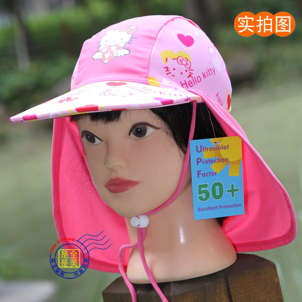 New look foreign trade neck swimming cap beach hat with rope long curtain shade female boy swimming hat 2-16 years old