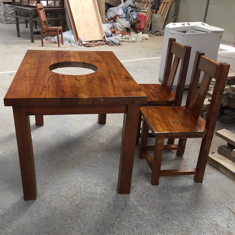 Japanese-style elm solid wooden table chair modern minimal dining table living room elm furniture dining table